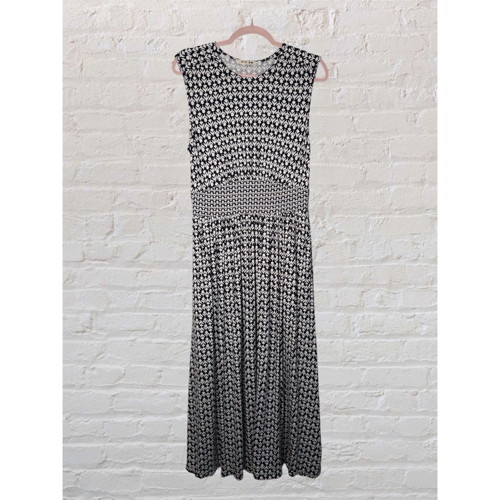 Boden Womens Thea Midi Maxi Dress Sz 8 Sleeveless Black White Floral Knit DO583